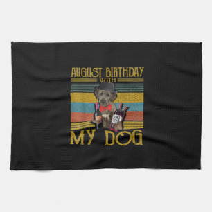 August Birthday With My Irish Wolfhound Dog 2020 Tea Towel