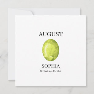 August Birthstone Birthday Name Peridot Card
