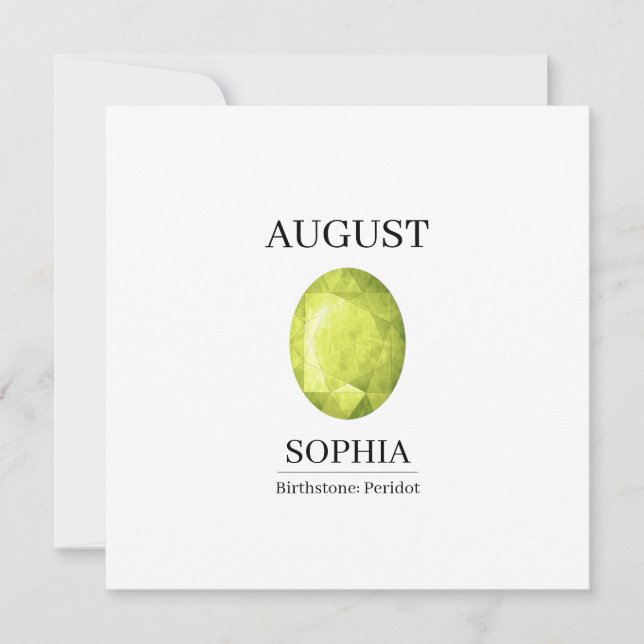 August Birthstone Birthday Name Peridot Card (Front)