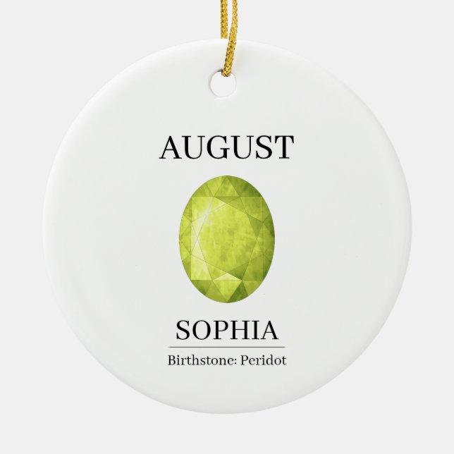 August Birthstone Birthday Name Peridot Ceramic Tree Decoration (Front)