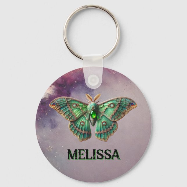 August Birthstone Keychain - Peridot Moth Design (Front)