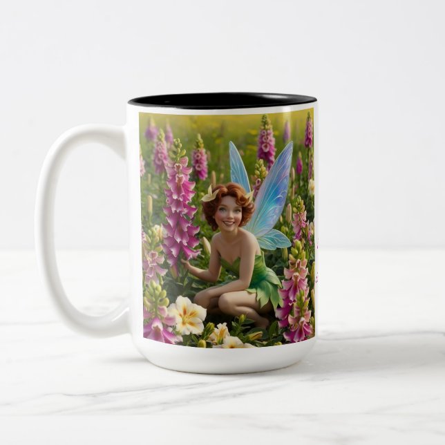 August Flower Fairy - Gladiolus Flower Fairy - Two-Tone Coffee Mug (Left)