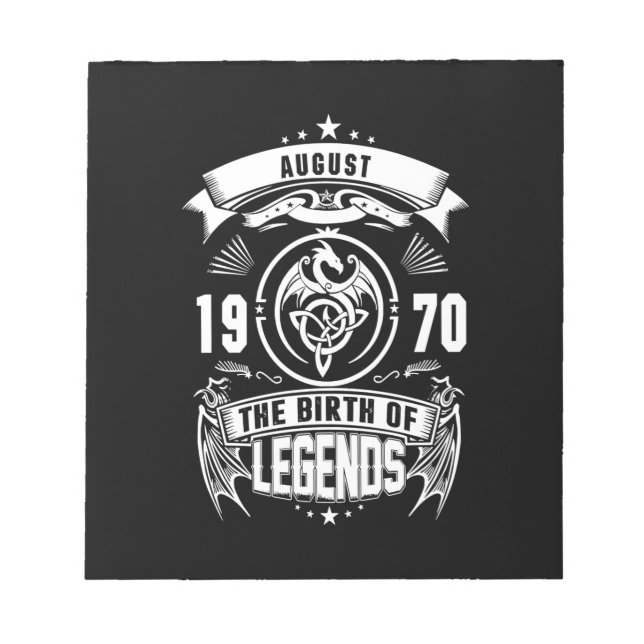 August Gift | 1970 The Birth Of The Legends Notepad (Front)