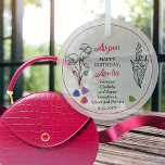 August Gladiola and Poppy Birthday Keepsake Glass Tree Decoration<br><div class="desc">August actually has two flowers and two gemstones in celebration of birthdays for this month: flowers -- gladiola and poppy; gemstones -- spinel (several colours) and peridot. This design features details in white, black and pink spinel along with the shades in the gemstones. We have paired it with a "Happy...</div>