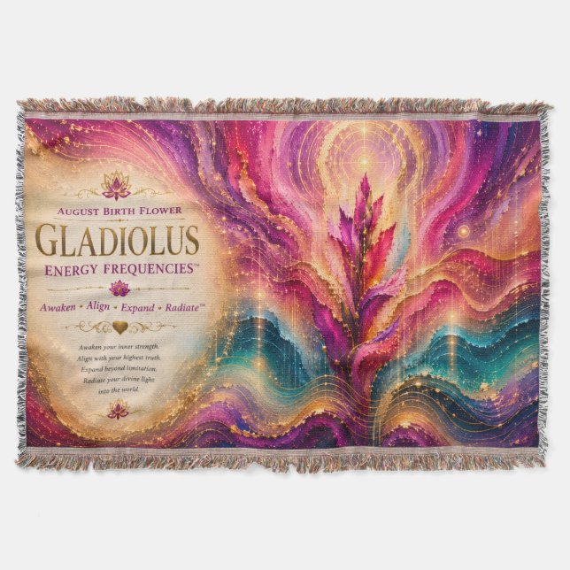August Gladiolus Birth Flower Energy Frequencies Throw Blanket (Front)