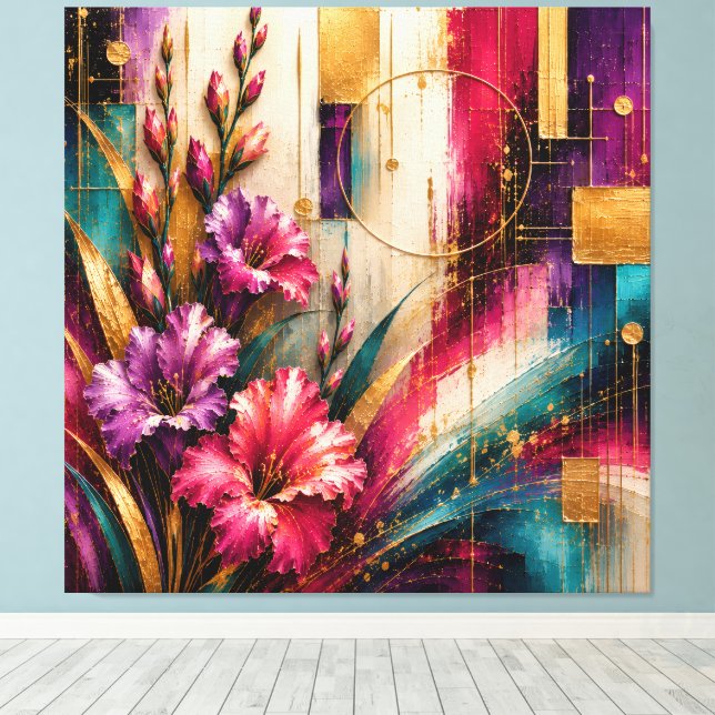 August Gladiolus Modern Style Art™ Extra Large  Canvas Print (Insitu(Wood Floor))
