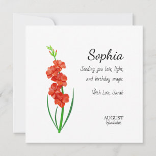 August Gladiolus Personalized Birthday Card
