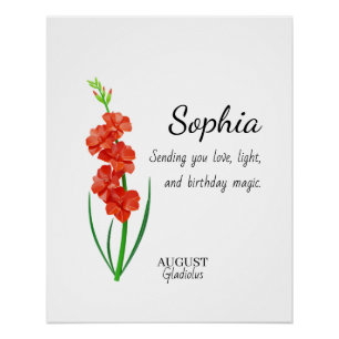 August Gladiolus Personalized Birthday Poster