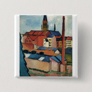 August Macke - Bonn Houses and Chimney 1911 Oil 15 Cm Square Badge