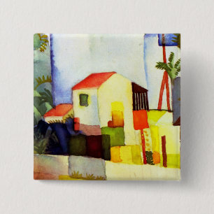 August Macke Bright House Watercolor Painting 15 Cm Square Badge
