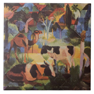 August Macke Landscape with Cows and Camel Tile