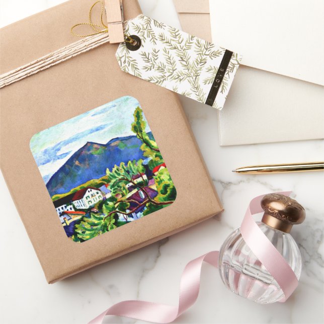 August Macke - Spring Landscape in Tegernsee Square Sticker (Gifting)