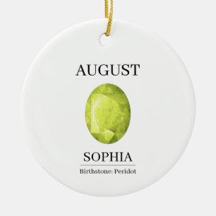 August Peridot Personalised Birthday Ceramic Tree Decoration