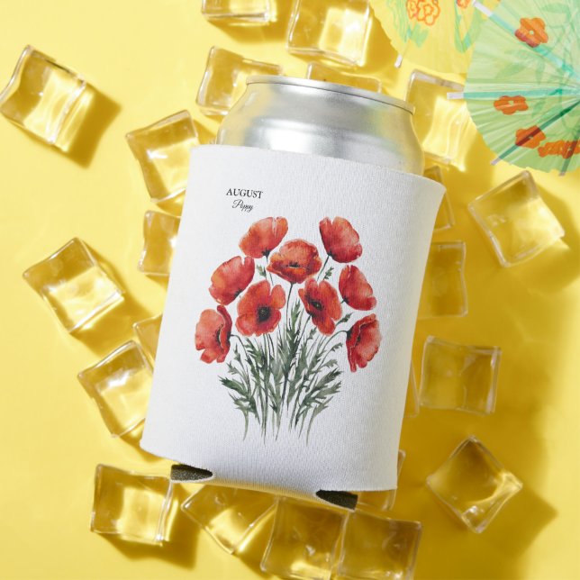 August Poppy Bloom - Personalized Birthday Gift Can Cooler (In Situ Summer)