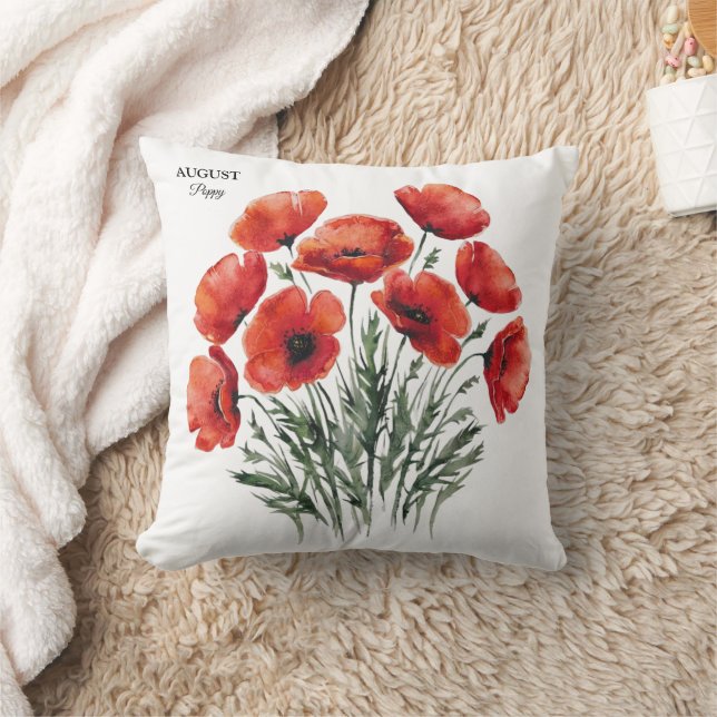 August Poppy Bloom - Personalized Birthday Gift Cushion (Blanket)