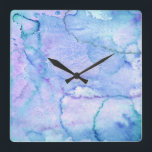 'August' Purple and Blue Watercolor Square Wall Clock<br><div class="desc">The image used to create this product is an original abstract art painting by T30 Gallery.</div>