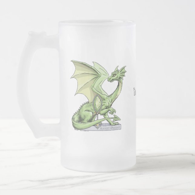 August’s Birthstone Dragon: Peridot Frosted Glass Beer Mug (Left)