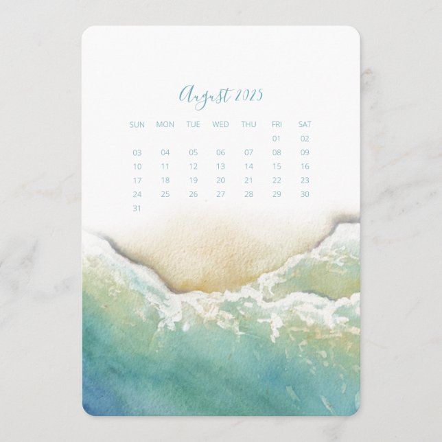 August Stand Alone Calendar Seashore Menu (Front)