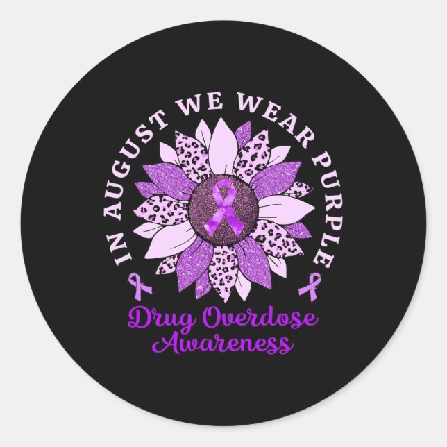 August We Wear Purple Sunflower Drug Overdose Awar Classic Round Sticker (Front)