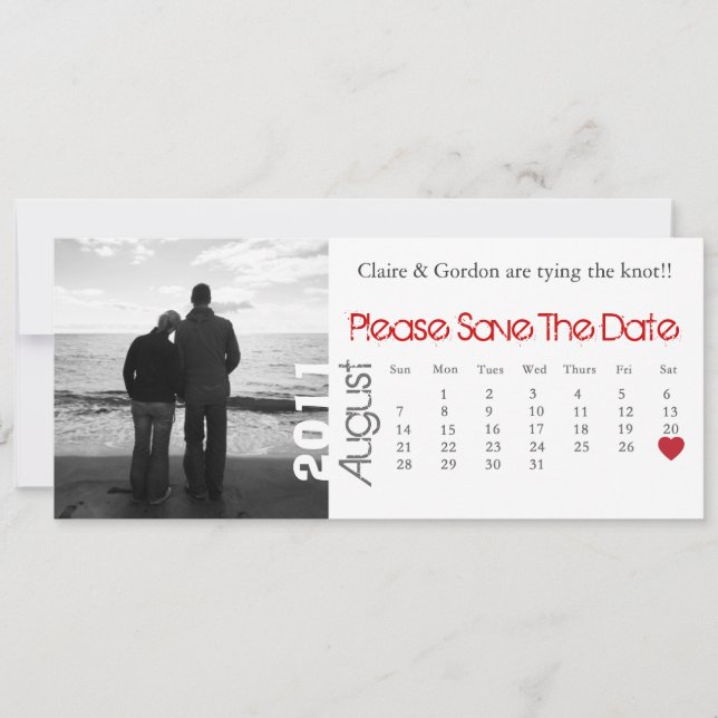 August White & Red Calendar Save the Date (Front)
