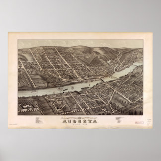 Augusta Maine 1878 Antique Panoramic Map Poster
