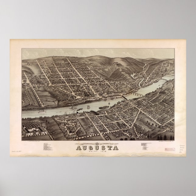 Augusta Maine 1878 Antique Panoramic Map Poster (Front)