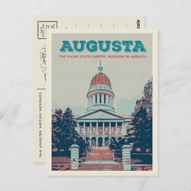 Augusta Maine state capitol illustration Postcard (Front/Back)