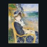 Auguste Renoir By The Seashore Woman Portrait Postcard<br><div class="desc">Beautiful vintage artwork from 1883 by the famous painter Auguste Renoir, one of my favourite artists from the impressionist period. This impressionism art painting called By the Seashore features a brunette woman in a bonnet and blue dress sitting in a chair on the shore next to the ocean. She is...</div>