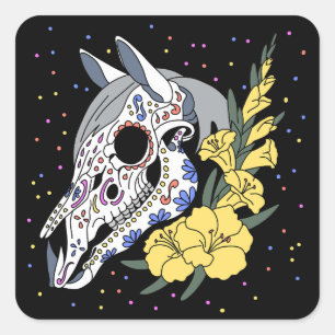 August's Gladiolus & Horse Skull Square Sticker