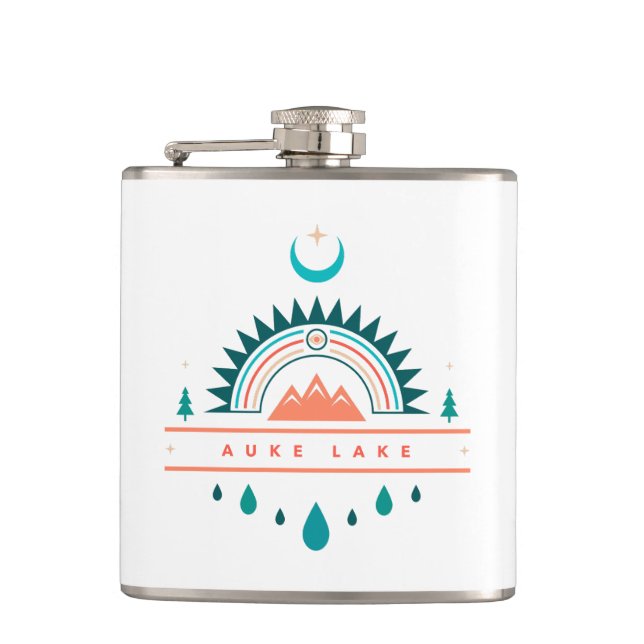 auke lake alaska rainbow moon hip flask (Front)