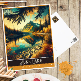 Auke Lake, Alaska   Vintage Painting Postcard