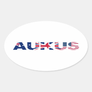 AUKUS AU UK US Security Pact Alliance Flags Oval Sticker