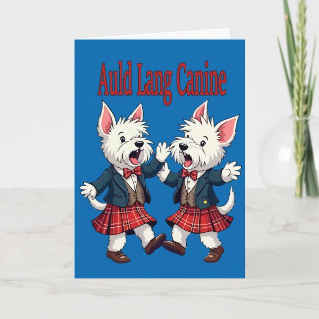 Auld Lang Canine West Highland Terrier Ceilidh Holiday Card (Front)