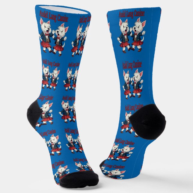 Auld Lang Canine West Highland Terrier Ceilidh Socks (Angled)