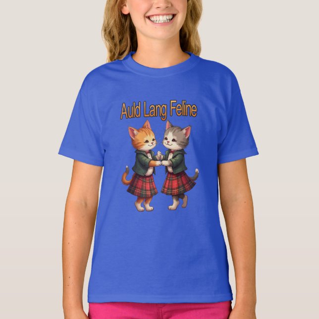 Auld Lang Feline Orange Cats Dancing Ceilidh T-Shirt (Front)
