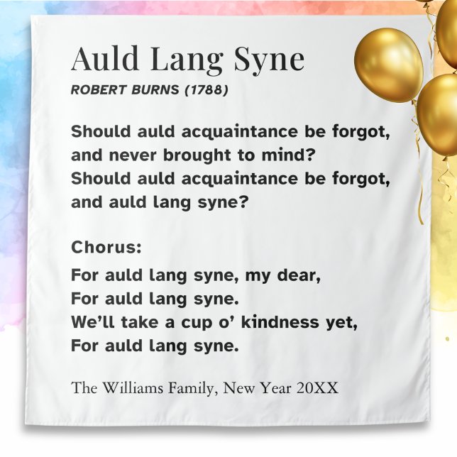 Auld Lang Syne Words for New Year - Personalized Tapestry (A poster with words from 'Auld Lang Syne' by Robert Burns, typically sung at New Year celebrations)