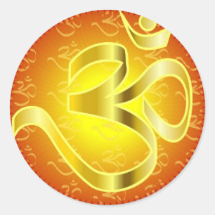 Aum or Om Symbol in yellows & reds Classic Round Sticker