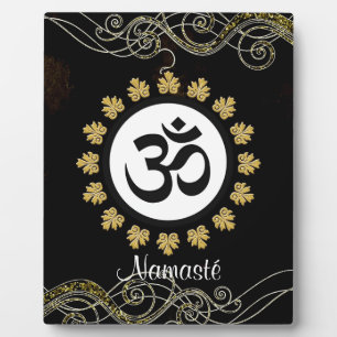 Aum Symbol Mantra Meditation Black and Gold Plaque