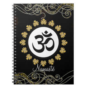 Aum Symbol Mantra Meditation Black and Gold Spiral Notebook