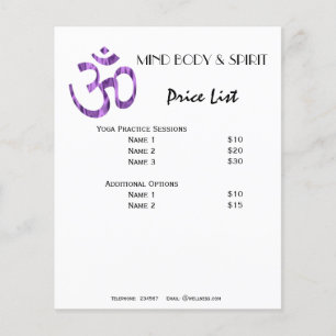 Aum Yoga price list A5 flyer