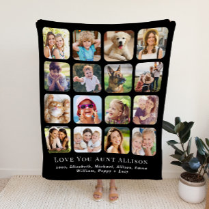 Aunt 16 Black Photo Collage Sherpa Blanket