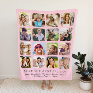Aunt 16 Photo Collage Pink Sherpa Blanket
