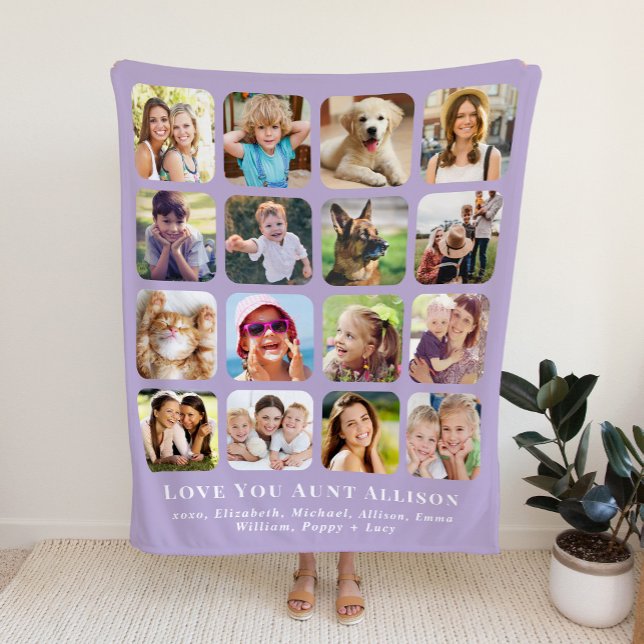 Aunt 16 Photo Collage Purple Sherpa Blanket (Creator Uploaded)