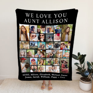 Aunt 30 Photo Collage Black Fleece Blanket