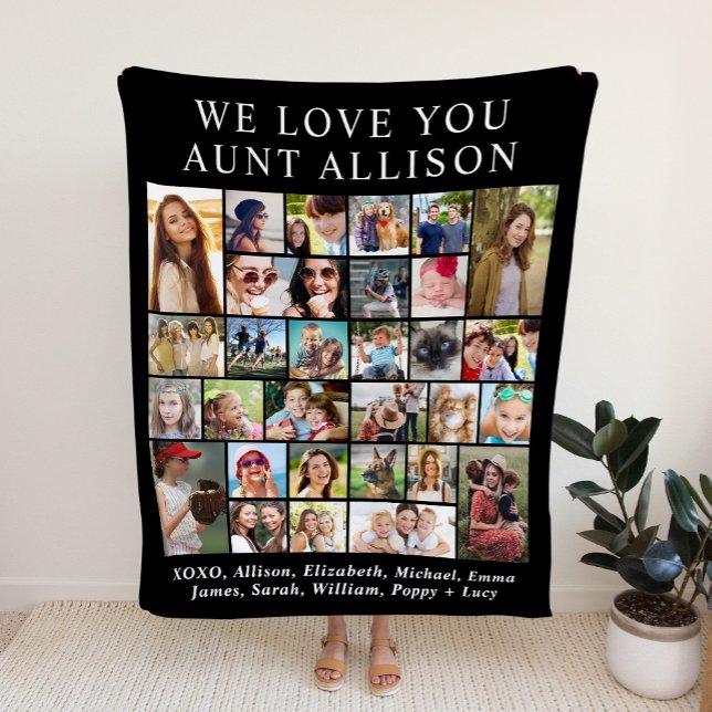 Aunt 30 Photo Collage Black Fleece Blanket (Creator Uploaded)