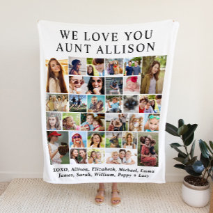 Aunt 30 Photo Collage White Fleece Blanket