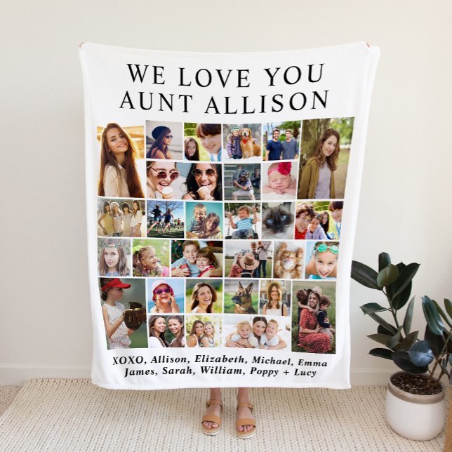 Aunt 30 Photo Collage White Fleece Blanket (Creator Uploaded)