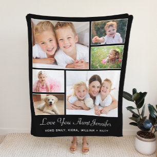Aunt 6 Photo Collage Black Sherpa Blanket