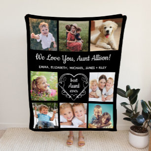 Aunt 8 Photo Collage Black Fleece Blanket