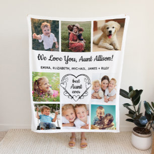 Aunt 8 Photo Collage White Fleece Blanket